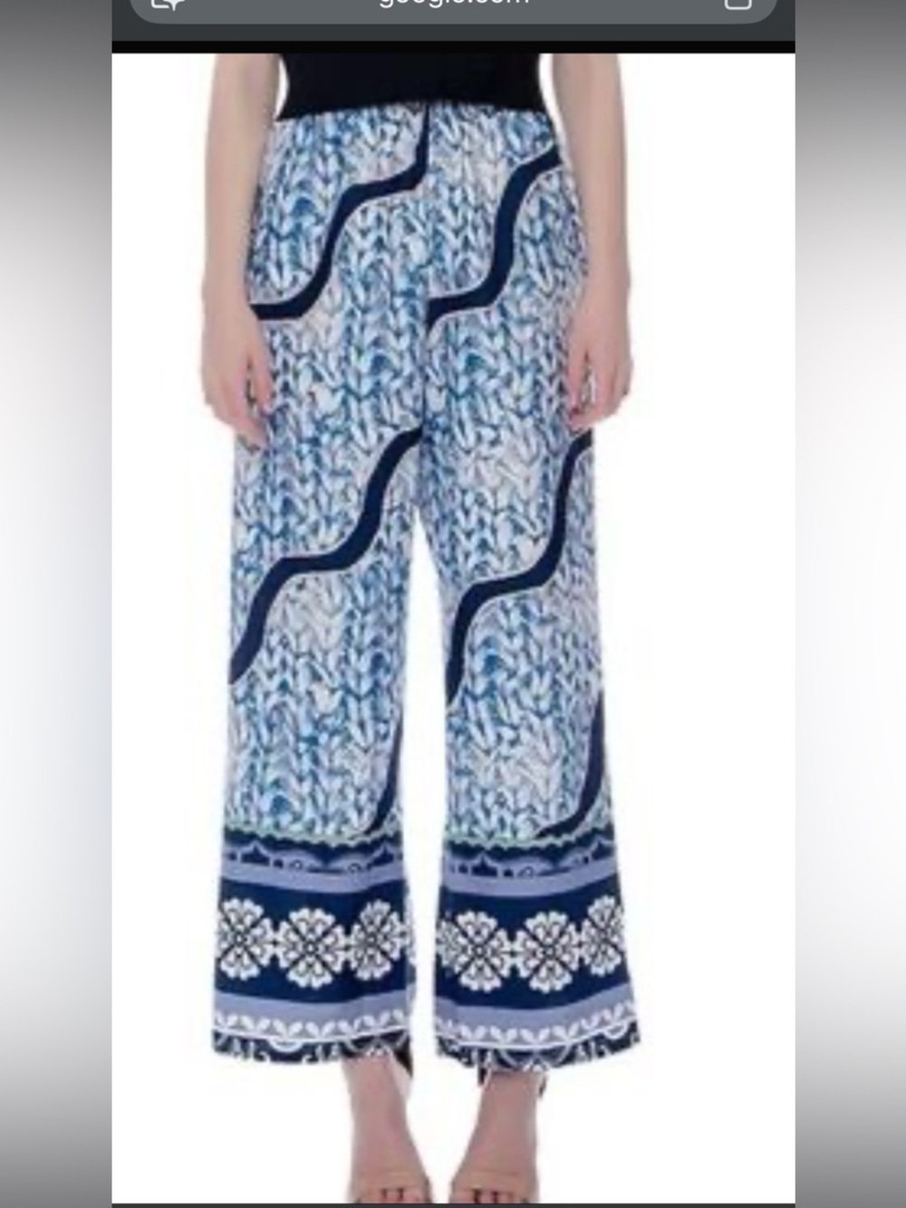 NWT Gracia Blue and White Wide-Leg Printed Pants Women’s Medium